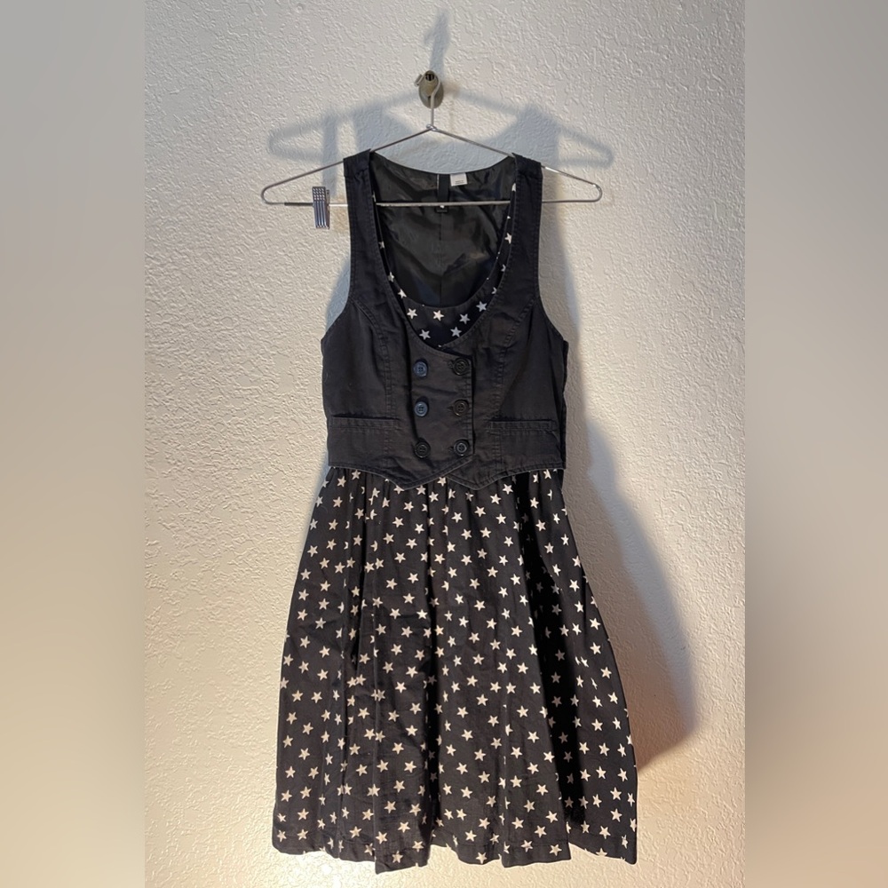 Vintage H&M Cotton Navy Star Pattern Womens Dress